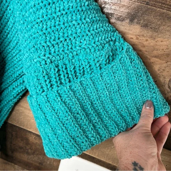 POL Step Inside Chunky Knit Cardigan Sweater Open Front Oversized Blue Small - Picture 3 of 8